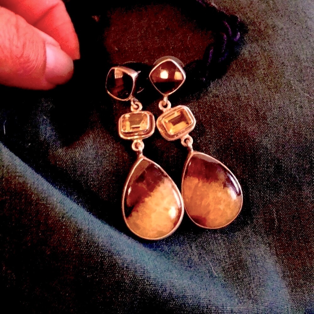 Stunning three stone earrings wrapped in silver